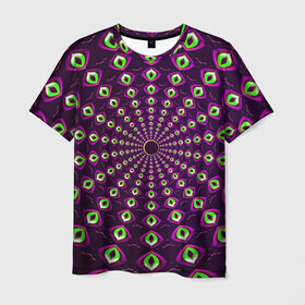 Мужская футболка 3D с принтом Fractal-$$$ в Тюмени, 100% полиэфир | прямой крой, круглый вырез горловины, длина до линии бедер | abstraction | fractal | light green | mandala | pattern | pink | shape | symmetry | texture | абстракция | розовый | салатовый | симметрия | текстура | узор | формы | фрактал