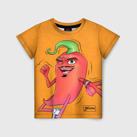 Детская футболка 3D с принтом Перец в оранжевом цвете в Тюмени, 100% гипоаллергенный полиэфир | прямой крой, круглый вырез горловины, длина до линии бедер, чуть спущенное плечо, ткань немного тянется | Тематика изображения на принте: 