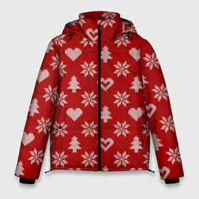 Мужская зимняя куртка 3D с принтом Красный рождественский свитер в Тюмени, верх — 100% полиэстер; подкладка — 100% полиэстер; утеплитель — 100% полиэстер | длина ниже бедра, свободный силуэт Оверсайз. Есть воротник-стойка, отстегивающийся капюшон и ветрозащитная планка. 

Боковые карманы с листочкой на кнопках и внутренний карман на молнии. | 