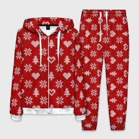 Мужской костюм 3D с принтом Красный рождественский свитер в Тюмени, 100% полиэстер | Манжеты и пояс оформлены тканевой резинкой, двухслойный капюшон со шнурком для регулировки, карманы спереди | 
