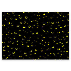 Поздравительная открытка с принтом Ночные взгляды в Тюмени, 100% бумага | плотность бумаги 280 г/м2, матовая, на обратной стороне линовка и место для марки
 | halloween | глаз | глаза | желтый | зрачок | кот | кошачьи | кошка | ночь | паттерн | хэллоуин