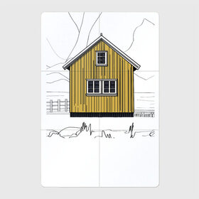 Магнитный плакат 2Х3 с принтом Яркий домик Исландии в Тюмени, Полимерный материал с магнитным слоем | 6 деталей размером 9*9 см | дерево | дом | желтый | зима | исландия | остров | природа