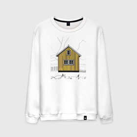 Мужской свитшот хлопок с принтом Яркий домик Исландии в Тюмени, 100% хлопок |  | Тематика изображения на принте: дерево | дом | желтый | зима | исландия | остров | природа