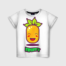 Детская футболка 3D с принтом Fruity в Тюмени, 100% гипоаллергенный полиэфир | прямой крой, круглый вырез горловины, длина до линии бедер, чуть спущенное плечо, ткань немного тянется | fruit | ананас | вкусно | сладость | фрукты