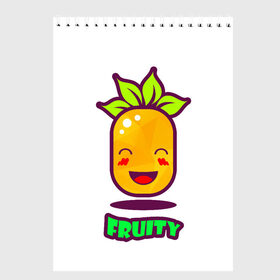 Скетчбук с принтом Fruity в Тюмени, 100% бумага
 | 48 листов, плотность листов — 100 г/м2, плотность картонной обложки — 250 г/м2. Листы скреплены сверху удобной пружинной спиралью | fruit | ананас | вкусно | сладость | фрукты