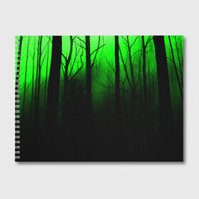 Альбом для рисования с принтом G-loomy в Тюмени, 100% бумага
 | матовая бумага, плотность 200 мг. | fog | forest | gloomy | green fog | night | radiation | trees | деревья | зеленый туман | лес | мрачный | ночь | радиация | туман