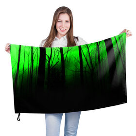 Флаг 3D с принтом G-loomy в Тюмени, 100% полиэстер | плотность ткани — 95 г/м2, размер — 67 х 109 см. Принт наносится с одной стороны | fog | forest | gloomy | green fog | night | radiation | trees | деревья | зеленый туман | лес | мрачный | ночь | радиация | туман