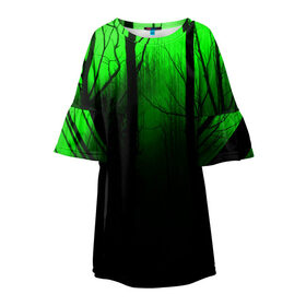 Детское платье 3D с принтом G-loomy в Тюмени, 100% полиэстер | прямой силуэт, чуть расширенный к низу. Круглая горловина, на рукавах — воланы | fog | forest | gloomy | green fog | night | radiation | trees | деревья | зеленый туман | лес | мрачный | ночь | радиация | туман