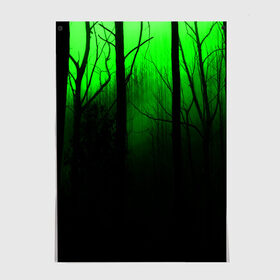 Постер с принтом G-loomy в Тюмени, 100% бумага
 | бумага, плотность 150 мг. Матовая, но за счет высокого коэффициента гладкости имеет небольшой блеск и дает на свету блики, но в отличии от глянцевой бумаги не покрыта лаком | fog | forest | gloomy | green fog | night | radiation | trees | деревья | зеленый туман | лес | мрачный | ночь | радиация | туман