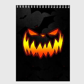 Скетчбук с принтом Pumpkin smile and bats в Тюмени, 100% бумага
 | 48 листов, плотность листов — 100 г/м2, плотность картонной обложки — 250 г/м2. Листы скреплены сверху удобной пружинной спиралью | 2020 | bat | bats | face | halloween | mask | nightmare | pumpkin | scary | smile | smiling | летучая | лицо | маска | мыши | мышь | привидение | страшная | тыква | улыбка | хэлоуин