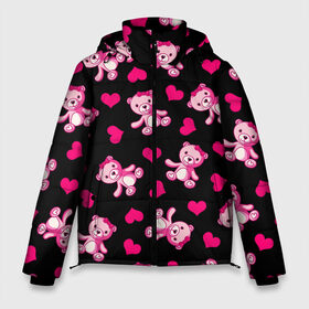 Мужская зимняя куртка 3D с принтом Love teddy bear в Тюмени, верх — 100% полиэстер; подкладка — 100% полиэстер; утеплитель — 100% полиэстер | длина ниже бедра, свободный силуэт Оверсайз. Есть воротник-стойка, отстегивающийся капюшон и ветрозащитная планка. 

Боковые карманы с листочкой на кнопках и внутренний карман на молнии. | Тематика изображения на принте: bear | heart | love is | pink | teddy | valentines day | бантик | валентина | девушке | дочь | жена | животные | игрушка | лучшая | любимая | любовь | мама | марта | медведь | медвежата | медвежата и сердечки | мишки тедди