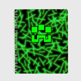 Тетрадь с принтом Minecraft creeper в Тюмени, 100% бумага | 48 листов, плотность листов — 60 г/м2, плотность картонной обложки — 250 г/м2. Листы скреплены сбоку удобной пружинной спиралью. Уголки страниц и обложки скругленные. Цвет линий — светло-серый
 | alex | blox | creeper | dungeons | logo game | pixel | steve | алекс | герои | голем | детям | зомби | квадраты | кислотный | крипер | куб | логотипы игр | майнкрафт | мальчикам | мобы | неоновый | персонажи | пиксель