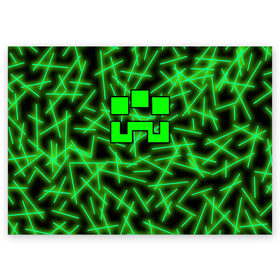 Поздравительная открытка с принтом Minecraft creeper в Тюмени, 100% бумага | плотность бумаги 280 г/м2, матовая, на обратной стороне линовка и место для марки
 | Тематика изображения на принте: alex | blox | creeper | dungeons | logo game | pixel | steve | алекс | герои | голем | детям | зомби | квадраты | кислотный | крипер | куб | логотипы игр | майнкрафт | мальчикам | мобы | неоновый | персонажи | пиксель