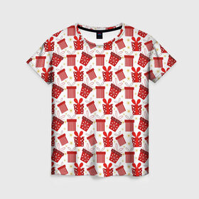 Женская футболка 3D с принтом Подарки в Тюмени, 100% полиэфир ( синтетическое хлопкоподобное полотно) | прямой крой, круглый вырез горловины, длина до линии бедер | 