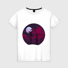 Женская футболка хлопок с принтом pixel night в Тюмени, 100% хлопок | прямой крой, круглый вырез горловины, длина до линии бедер, слегка спущенное плечо | pixel art | retro | vaporwave | луна | ночь | пиксель арт | ретро