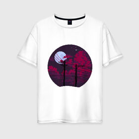 Женская футболка хлопок Oversize с принтом pixel night в Тюмени, 100% хлопок | свободный крой, круглый ворот, спущенный рукав, длина до линии бедер
 | pixel art | retro | vaporwave | луна | ночь | пиксель арт | ретро