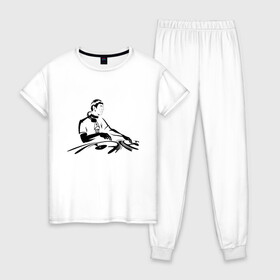 Женская пижама хлопок с принтом StarTrek DJ Spock (Z) в Тюмени, 100% хлопок | брюки и футболка прямого кроя, без карманов, на брюках мягкая резинка на поясе и по низу штанин | Тематика изображения на принте: 