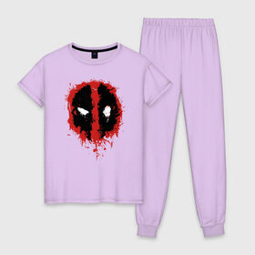 Женская пижама хлопок с принтом Deadpool logo в Тюмени, 100% хлопок | брюки и футболка прямого кроя, без карманов, на брюках мягкая резинка на поясе и по низу штанин | deadpool | logo | marvel | mutant | vdshardan | wade wilson | болтливый наемник | вэйд вилсон | дадпул | дедпул | дэдпул | дэтпул | комиксы | логотип | марвел | мутант | супергерой | уэйд уилсон