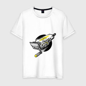 Мужская футболка хлопок с принтом Опасная стрижка в Тюмени, 100% хлопок | прямой крой, круглый вырез горловины, длина до линии бедер, слегка спущенное плечо. | арт | бомба | машинка для стрижки волос | ракета | рисунок
