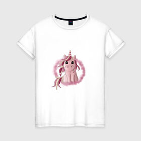 Женская футболка хлопок с принтом Розовый единорог в Тюмени, 100% хлопок | прямой крой, круглый вырез горловины, длина до линии бедер, слегка спущенное плечо | 