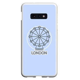 Чехол для Samsung S10E с принтом Лондон London Eye в Тюмени, Силикон | Область печати: задняя сторона чехла, без боковых панелей | Тематика изображения на принте: blue circle | england | english | europe | eye | gb | icon | london | travel | uk | vacation | англия | аттракцион | великобритания | европа | иконка | колесо обозрения | лондон | лондонский глаз | надпись | отпуск | поездка | путешествие |