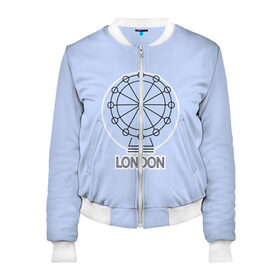 Женский бомбер 3D с принтом Лондон London Eye в Тюмени, 100% полиэстер | застегивается на молнию, по бокам два кармана без застежек, мягкие манжеты, по низу бомбера и на воротнике — эластичная резинка | blue circle | england | english | europe | eye | gb | icon | london | travel | uk | vacation | англия | аттракцион | великобритания | европа | иконка | колесо обозрения | лондон | лондонский глаз | надпись | отпуск | поездка | путешествие |