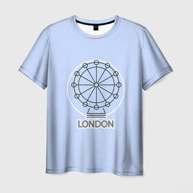 Мужская футболка 3D с принтом Лондон London Eye в Тюмени, 100% полиэфир | прямой крой, круглый вырез горловины, длина до линии бедер | Тематика изображения на принте: blue circle | england | english | europe | eye | gb | icon | london | travel | uk | vacation | англия | аттракцион | великобритания | европа | иконка | колесо обозрения | лондон | лондонский глаз | надпись | отпуск | поездка | путешествие |