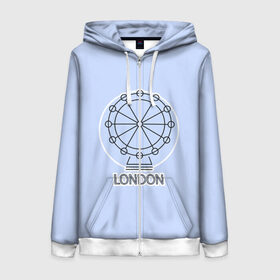Женская толстовка 3D на молнии с принтом Лондон London Eye в Тюмени, 100% полиэстер | длина до линии бедра, манжеты и пояс оформлены мягкой тканевой резинкой, двухслойный капюшон со шнурком для регулировки, спереди молния, по бокам два кармана | blue circle | england | english | europe | eye | gb | icon | london | travel | uk | vacation | англия | аттракцион | великобритания | европа | иконка | колесо обозрения | лондон | лондонский глаз | надпись | отпуск | поездка | путешествие |