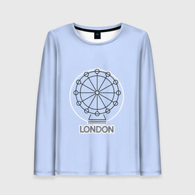 Женский лонгслив 3D с принтом Лондон London Eye в Тюмени, 100% полиэстер | длинные рукава, круглый вырез горловины, полуприлегающий силуэт | blue circle | england | english | europe | eye | gb | icon | london | travel | uk | vacation | англия | аттракцион | великобритания | европа | иконка | колесо обозрения | лондон | лондонский глаз | надпись | отпуск | поездка | путешествие |