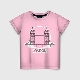 Детская футболка 3D с принтом Лондон London Tower bridge в Тюмени, 100% гипоаллергенный полиэфир | прямой крой, круглый вырез горловины, длина до линии бедер, чуть спущенное плечо, ткань немного тянется | bridge | england | english | gb | london | tower | uk | английский | англия | башни | великобритания | закат | иконка | лайнарт | лондон | мост | надпись | розовый круг | слово | тауэрский | юк
