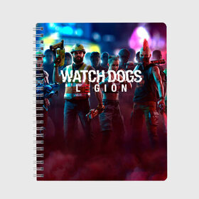 Тетрадь с принтом Watch Dogs Legion в Тюмени, 100% бумага | 48 листов, плотность листов — 60 г/м2, плотность картонной обложки — 250 г/м2. Листы скреплены сбоку удобной пружинной спиралью. Уголки страниц и обложки скругленные. Цвет линий — светло-серый
 | 