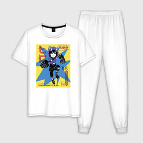 Мужская пижама хлопок с принтом Hiro Hamada в Тюмени, 100% хлопок | брюки и футболка прямого кроя, без карманов, на брюках мягкая резинка на поясе и по низу штанин
 | Тематика изображения на принте: big hero 6 | disney | hiro hamada | vdkimel | город героев 6 | дисней | хиро