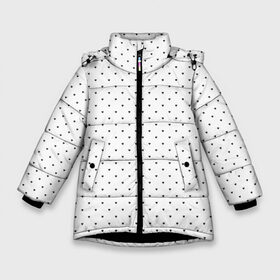 Зимняя куртка для девочек 3D с принтом Сердечки черные на белом в Тюмени, ткань верха — 100% полиэстер; подклад — 100% полиэстер, утеплитель — 100% полиэстер. | длина ниже бедра, удлиненная спинка, воротник стойка и отстегивающийся капюшон. Есть боковые карманы с листочкой на кнопках, утяжки по низу изделия и внутренний карман на молнии. 

Предусмотрены светоотражающий принт на спинке, радужный светоотражающий элемент на пуллере молнии и на резинке для утяжки. | heart pattern | hearts | polka dot hearts | сердечки | сердечки в стиле горошек | сердечки горошек | сердечки узорчик | сердце | сердце узор | узор горошек