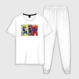 Мужская пижама хлопок с принтом Big Hero 6 в Тюмени, 100% хлопок | брюки и футболка прямого кроя, без карманов, на брюках мягкая резинка на поясе и по низу штанин
 | Тематика изображения на принте: big hero 6 | disney | vdkimel | город героев 6 | дисней