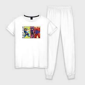 Женская пижама хлопок с принтом Big Hero 6 в Тюмени, 100% хлопок | брюки и футболка прямого кроя, без карманов, на брюках мягкая резинка на поясе и по низу штанин | big hero 6 | disney | vdkimel | город героев 6 | дисней