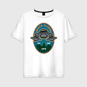 Женская футболка хлопок Oversize с принтом UFO в Тюмени, 100% хлопок | свободный крой, круглый ворот, спущенный рукав, длина до линии бедер
 | aliens | nasa | space | галактика | звезды | космос | наса | нло | пришелец