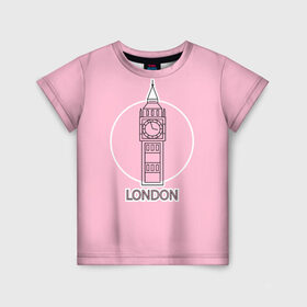 Детская футболка 3D с принтом Биг Бен, Лондон, London в Тюмени, 100% гипоаллергенный полиэфир | прямой крой, круглый вырез горловины, длина до линии бедер, чуть спущенное плечо, ткань немного тянется | big ben | clock | england | europe | london | pink | travel | англия | башня | башня елизаветы | биг бен | великобритания | европа | иконка | круг | лондон | надпись | путешествия | розовый | символ | часы