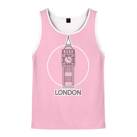 Мужская майка 3D с принтом Биг Бен, Лондон, London в Тюмени, 100% полиэстер | круглая горловина, приталенный силуэт, длина до линии бедра. Пройма и горловина окантованы тонкой бейкой | Тематика изображения на принте: big ben | clock | england | europe | london | pink | travel | англия | башня | башня елизаветы | биг бен | великобритания | европа | иконка | круг | лондон | надпись | путешествия | розовый | символ | часы
