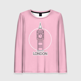 Женский лонгслив 3D с принтом Биг Бен, Лондон, London в Тюмени, 100% полиэстер | длинные рукава, круглый вырез горловины, полуприлегающий силуэт | big ben | clock | england | europe | london | pink | travel | англия | башня | башня елизаветы | биг бен | великобритания | европа | иконка | круг | лондон | надпись | путешествия | розовый | символ | часы