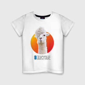 Детская футболка хлопок с принтом Лама в Тюмени, 100% хлопок | круглый вырез горловины, полуприлегающий силуэт, длина до линии бедер | Тематика изображения на принте: alpaca | lama | альпака | арт | животное | животные | картинка | лама | милота | рисунок