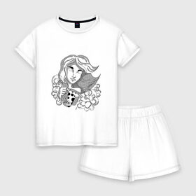 Женская пижама с шортиками хлопок с принтом Водолей в Тюмени, 100% хлопок | футболка прямого кроя, шорты свободные с широкой мягкой резинкой | 
