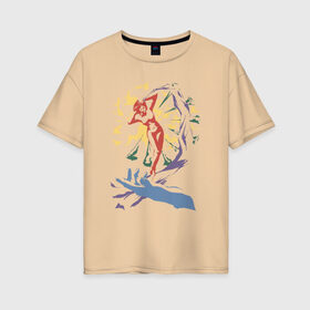 Женская футболка хлопок Oversize с принтом Парящая в поп-арте в Тюмени, 100% хлопок | свободный крой, круглый ворот, спущенный рукав, длина до линии бедер
 | женщина | модерн | обнаженная | портрет | трафарет