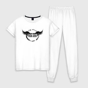 Женская пижама хлопок с принтом SadMoon в Тюмени, 100% хлопок | брюки и футболка прямого кроя, без карманов, на брюках мягкая резинка на поясе и по низу штанин | 