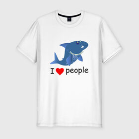 Мужская футболка хлопок Slim с принтом Добрая акула в Тюмени, 92% хлопок, 8% лайкра | приталенный силуэт, круглый вырез ворота, длина до линии бедра, короткий рукав | Тематика изображения на принте: 