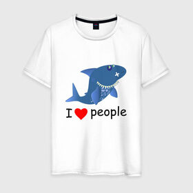 Мужская футболка хлопок с принтом Добрая акула в Тюмени, 100% хлопок | прямой крой, круглый вырез горловины, длина до линии бедер, слегка спущенное плечо. | Тематика изображения на принте: 