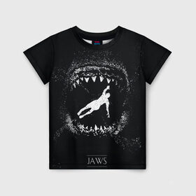 Детская футболка 3D с принтом Челюсти JAWS в Тюмени, 100% гипоаллергенный полиэфир | прямой крой, круглый вырез горловины, длина до линии бедер, чуть спущенное плечо, ткань немного тянется | 2020 | shark | sharks | акула | акулы | зубы | клыки | мегаладон | меголадон | пиранья | про | фильм | фильм про акул | фильм челюсти | хеллоуин | хэллоуин | челюсти