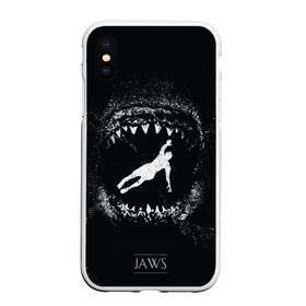 Чехол для iPhone XS Max матовый с принтом Челюсти JAWS в Тюмени, Силикон | Область печати: задняя сторона чехла, без боковых панелей | 2020 | shark | sharks | акула | акулы | зубы | клыки | мегаладон | меголадон | пиранья | про | фильм | фильм про акул | фильм челюсти | хеллоуин | хэллоуин | челюсти