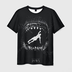 Мужская футболка 3D с принтом Челюсти JAWS в Тюмени, 100% полиэфир | прямой крой, круглый вырез горловины, длина до линии бедер | 2020 | shark | sharks | акула | акулы | зубы | клыки | мегаладон | меголадон | пиранья | про | фильм | фильм про акул | фильм челюсти | хеллоуин | хэллоуин | челюсти