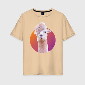 Женская футболка хлопок Oversize с принтом Лама_2 в Тюмени, 100% хлопок | свободный крой, круглый ворот, спущенный рукав, длина до линии бедер
 | alpaca | lama | альпака | арт | животные | картинка | лама | милое животное | рисунок