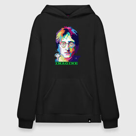 Худи SuperOversize хлопок с принтом John Lennon Imagine в Тюмени, 70% хлопок, 30% полиэстер, мягкий начес внутри | карман-кенгуру, эластичная резинка на манжетах и по нижней кромке, двухслойный капюшон
 | beatles | imagine | john | lennon | the beatles | битлз | битлы | группа | джон | купить | леннон | леннона | очки | рок н ролл | с группы | хиппи